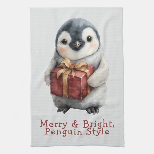 Merry & Bright Penguin Christmas キッチンタオル (縦)