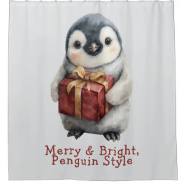 Merry & Bright Penguin Christmas シャワーカーテン