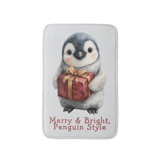 Merry & Bright Penguin Christmas バスマット (正面縦)
