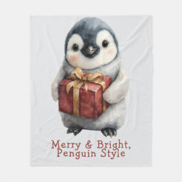 Merry & Bright Penguin Christmas フリースブランケット