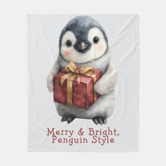 Merry & Bright Penguin Christmas フリースブランケット (正面)