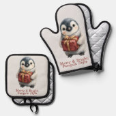 Merry & Bright Penguin Christmas 鍋つかみ&鍋敷きセット (正面/裏面)