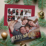 Merry & Bright   Photo Collage Back | 箔シーズンカード<br><div class="desc">Festive holiday photo card features your favorite horizontal or landscape oriented photo in full bleed,  with "merry and bright" overlaid in whimsical gold foil handwritten lettering. Personalize the front of the card with your names and the year,  and add six additional photos to the back in a collage layout.</div>