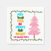 Merry Bright Pink Christmas Tree Custom Party スタンダードカクテルナプキン (正面)