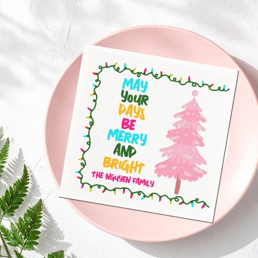 Merry Bright Pink Christmas Tree Custom Party スタンダードカクテルナプキン