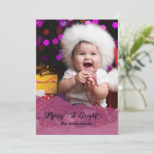 Merry & Bright Pink Glitter Christmas Photo シーズンカード (スタンド正面)