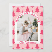 Merry & Bright Pink Retro Arch Photo Christmas シーズンカード (正面)