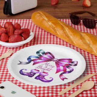 Merry & Bright Purple Christmas Paper Plates  ペーパープレート