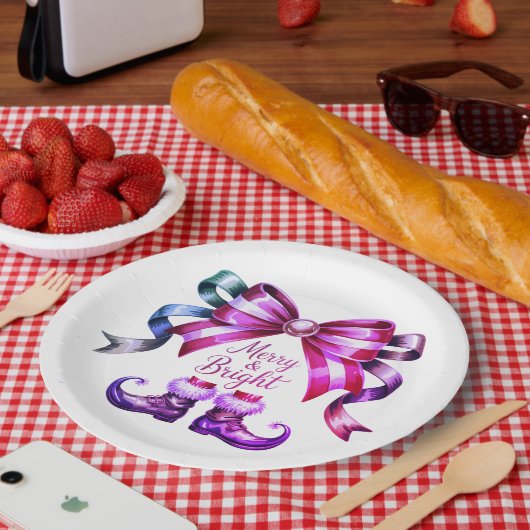 Merry & Bright Purple Christmas Paper Plates  ペーパープレート (ピクニック)