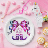 Merry & Bright Purple Christmas Paper Plates  ペーパープレート (パーティー)