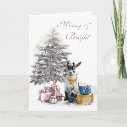 Merry & Bright Pygmy Goat Baby Pink カード (正面)
