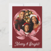 Merry & Bright Red Gingham Photo Holiday Christmas シーズンカード (正面)