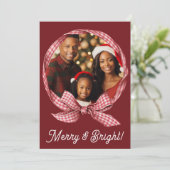 Merry & Bright Red Gingham Photo Holiday Christmas シーズンカード (スタンド正面)