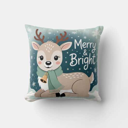 Merry & Bright Reindeer Christmas クッション (正面)
