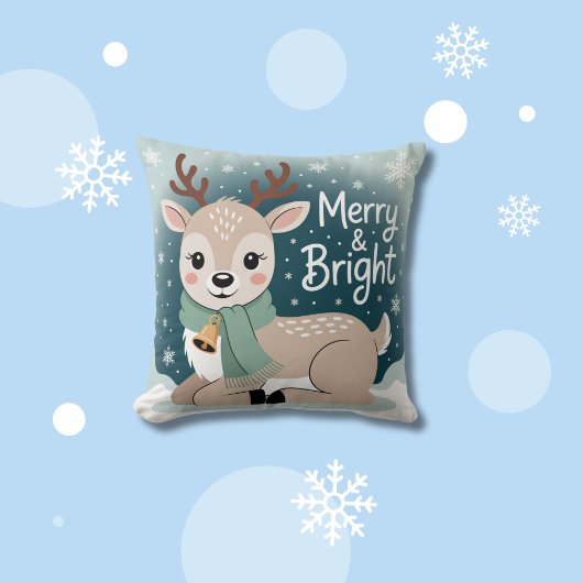 Merry & Bright Reindeer Christmas クッション
