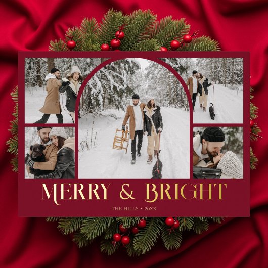 Merry Bright Retro Arch Photo Collage 箔シーズンカード