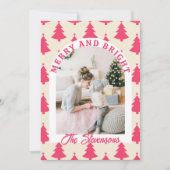 Merry & Bright Retro Arch Photo Pink Christmas シーズンカード (正面)