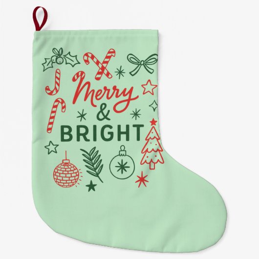 Merry & Bright Retro Christmas Stocking | Festive ラージクリスマスストッキング (正面)
