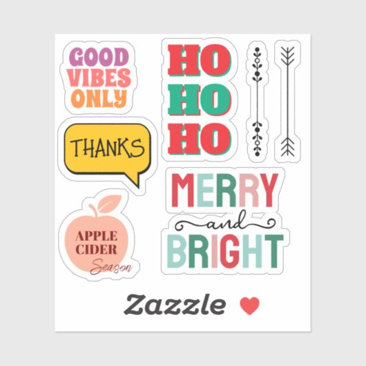Merry & Bright—Retro Holiday Sticker Pack シール (シート)
