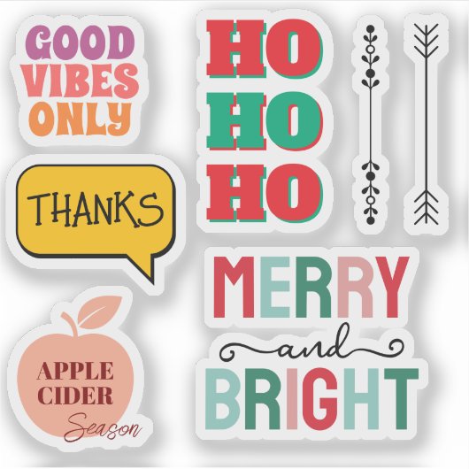Merry & Bright—Retro Holiday Sticker Pack シール (正面)