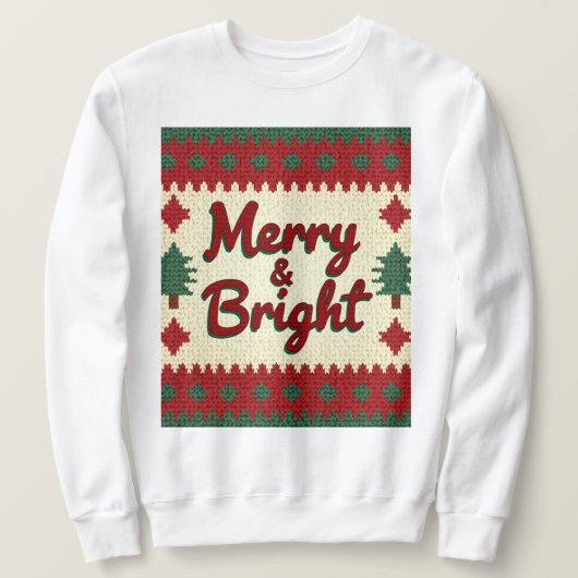 Merry & Bright Retro Ugly Christmas Sweater Patter スウェットシャツ (デザイン正面)