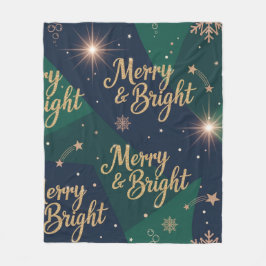 Merry & Bright Rose Gold Glitter Christmas Holiday フリースブランケット