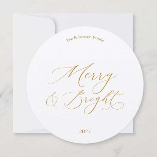 Merry & Bright Round Christmas Card with Bells 招待状 (正面)