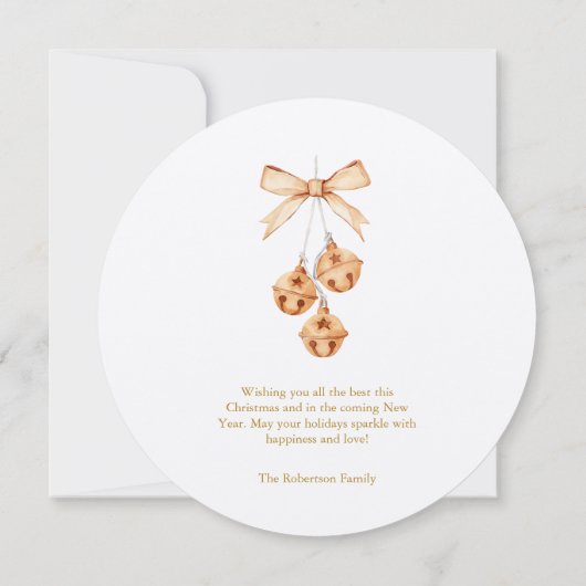 Merry & Bright Round Christmas Card with Bells 招待状 (裏面)