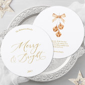 Merry & Bright Round Christmas Card with Bells 招待状