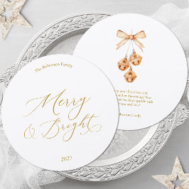 Merry & Bright Round Christmas Card with Bells 招待状