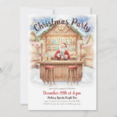 Merry & Bright Santa Cocktail Bar Christmas 招待状 (正面)