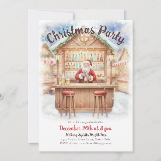 Merry & Bright Santa Cocktail Bar Christmas 招待状 (正面)