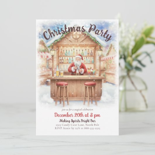 Merry & Bright Santa Cocktail Bar Christmas 招待状 (スタンド正面)