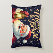 Merry Bright Santa Holding Lantern Illustration アクセントクッション (正面(垂直))
