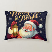 Merry Bright Santa Holding Lantern Illustration アクセントクッション (裏面)