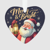 Merry Bright Santa Holding Lantern Illustration オーナメント (正面)