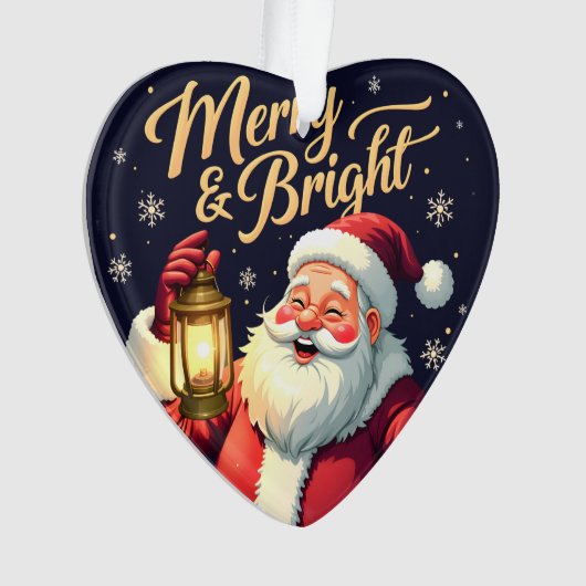 Merry Bright Santa Holding Lantern Illustration オーナメント (正面)