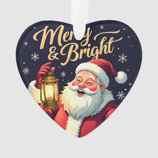 Merry Bright Santa Holding Lantern Illustration オーナメント (裏面)