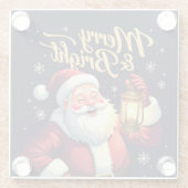 Merry Bright Santa Holding Lantern Illustration ガラスコースター (裏面)