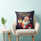 Merry Bright Santa Holding Lantern Illustration クッション (椅子)