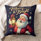 Merry Bright Santa Holding Lantern Illustration クッション (ブランケット)
