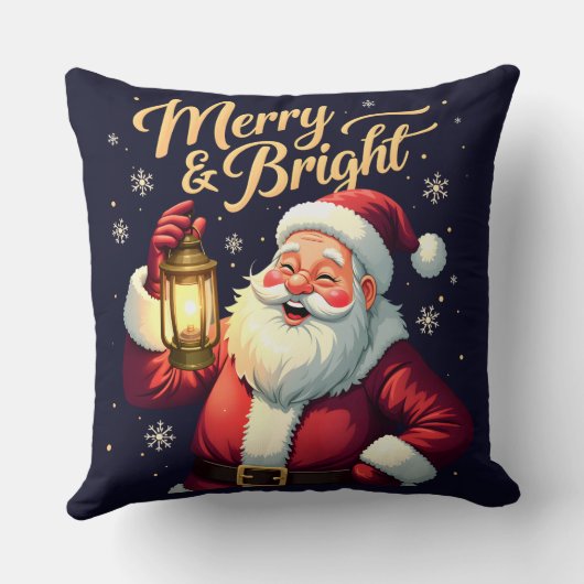 Merry Bright Santa Holding Lantern Illustration クッション (裏面)