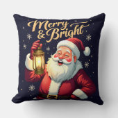 Merry Bright Santa Holding Lantern Illustration クッション (正面)