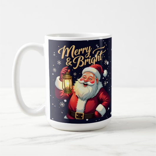 Merry Bright Santa Holding Lantern Illustration コーヒーマグカップ (左)