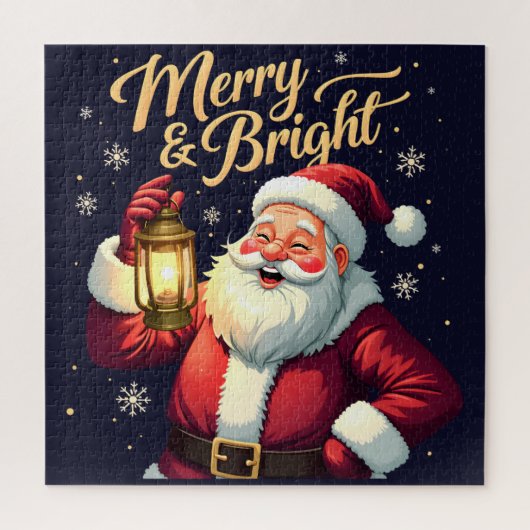 Merry Bright Santa Holding Lantern Illustration ジグソーパズル (縦)