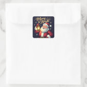 Merry Bright Santa Holding Lantern Illustration スクエアシール (バッグ)