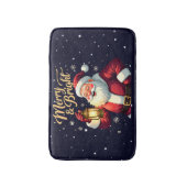 Merry Bright Santa Holding Lantern Illustration バスマット (正面縦)