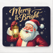 Merry Bright Santa Holding Lantern Illustration マウスパッド (正面)