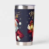 Merry Bright Santa Holding Lantern Illustration 保温保冷タンブラー (左面)