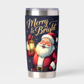 Merry Bright Santa Holding Lantern Illustration 保温保冷タンブラー (背面)